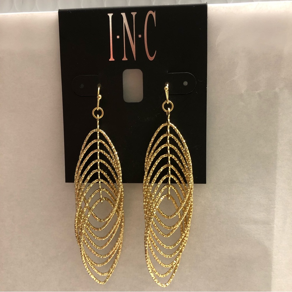 INC Goldtone Dangle Pierced Drop Earrings NWT